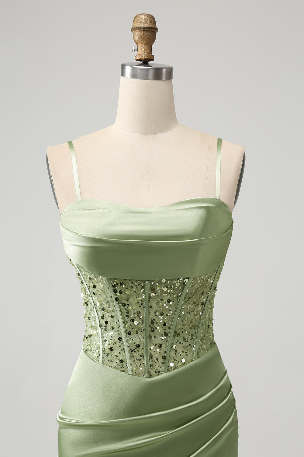 Corset Sequin Mini Homecoming Dress in Sage Green - DollyGown