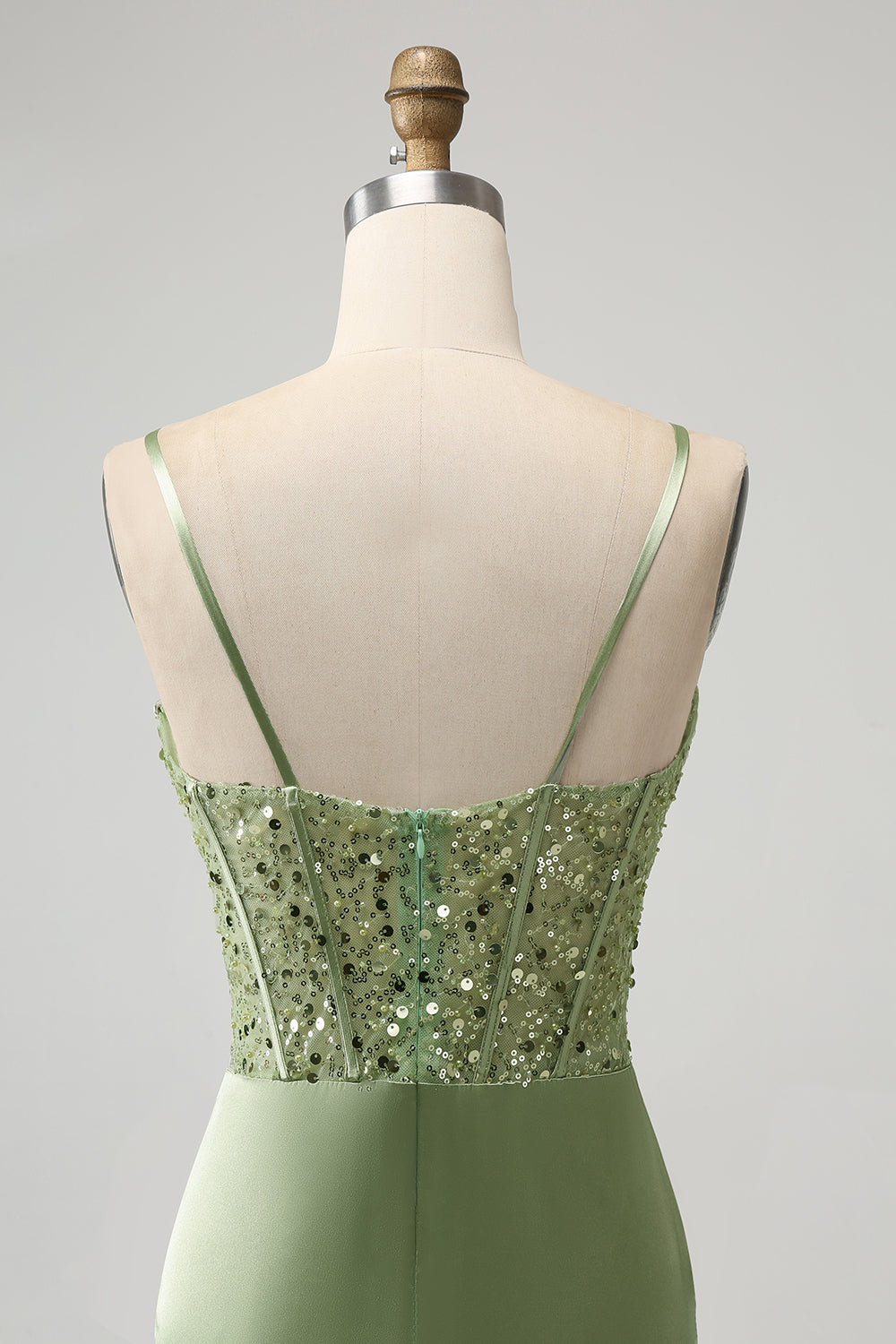 Corset Sequin Mini Homecoming Dress in Sage Green - DollyGown