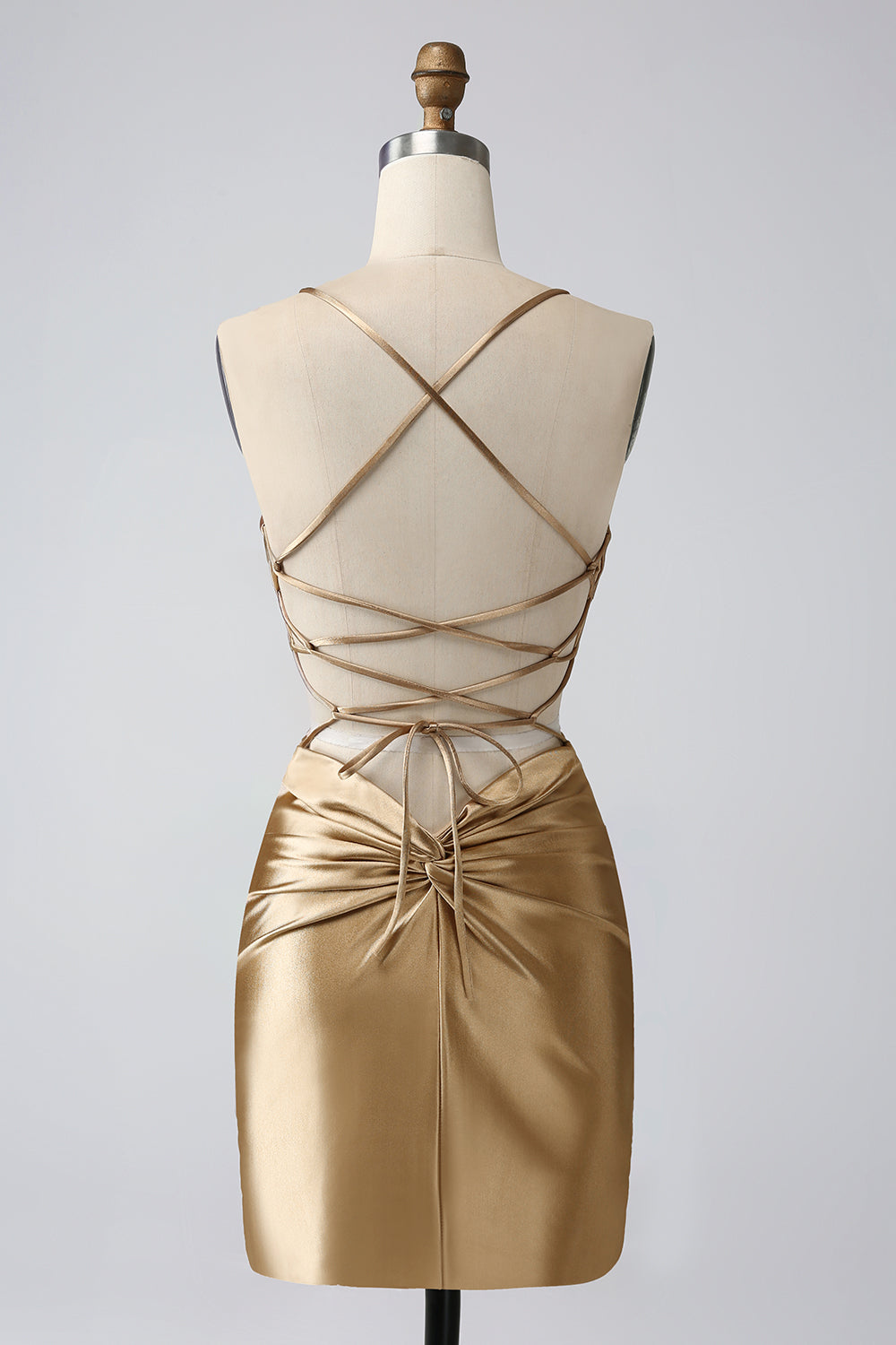 Gold Backless V-Neck Crisscross Back Short Homecoming Dress - DollyGown