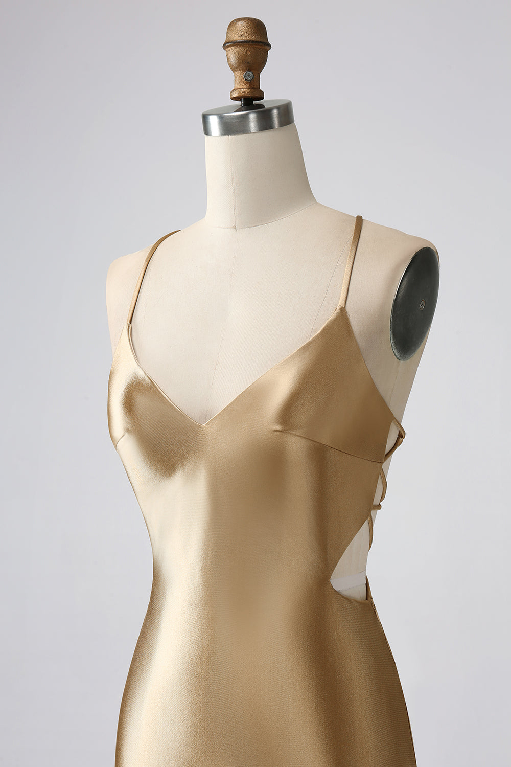 Gold Backless V-Neck Crisscross Back Short Homecoming Dress - DollyGown
