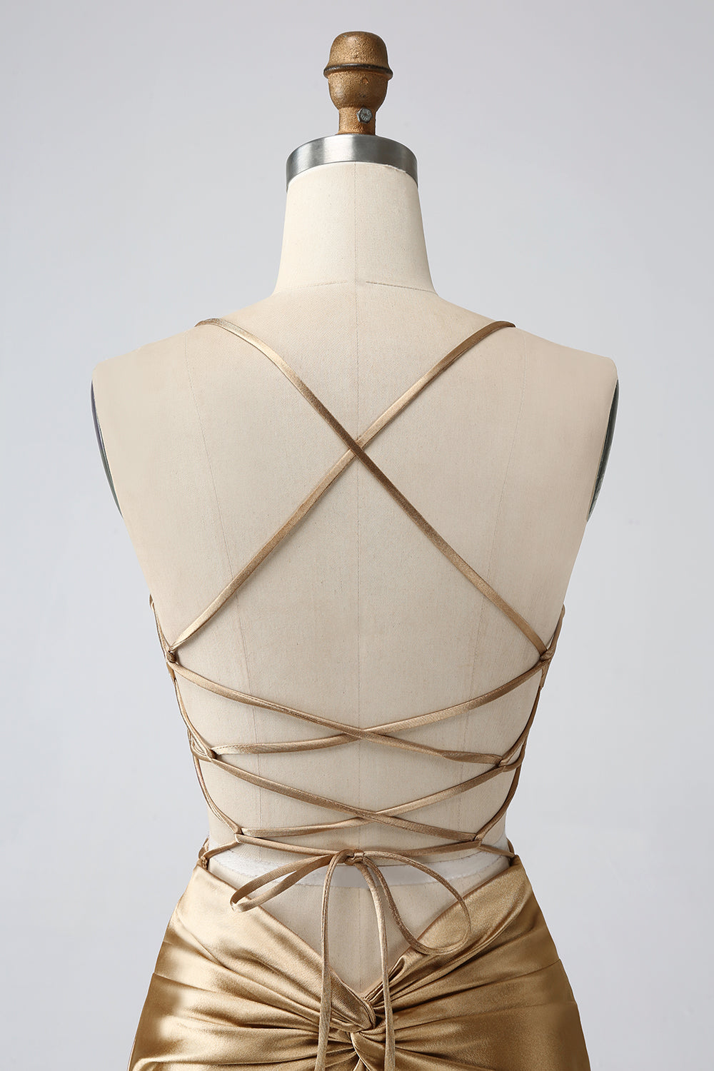 Gold Backless V-Neck Crisscross Back Short Homecoming Dress - DollyGown