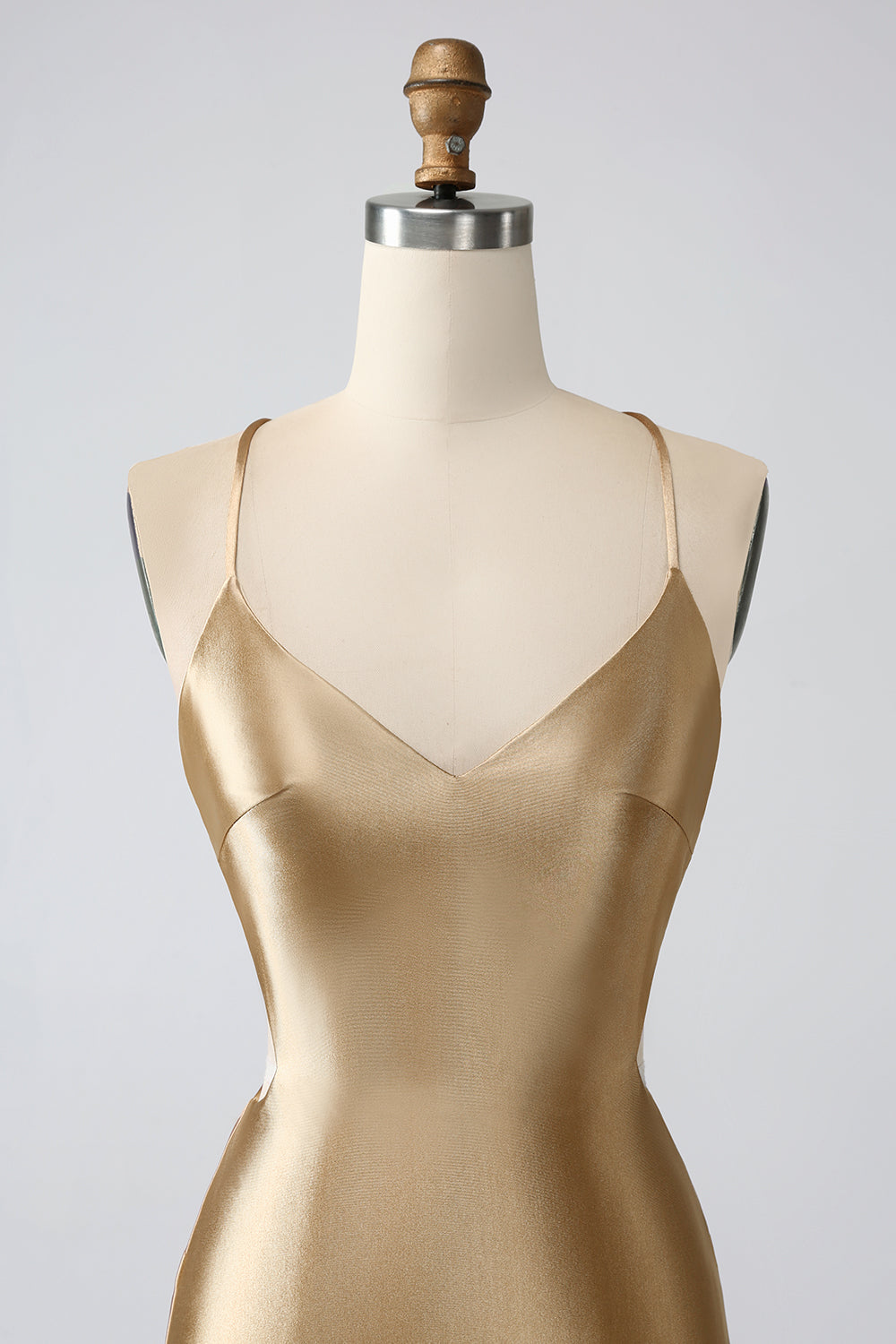 Gold Backless V-Neck Crisscross Back Short Homecoming Dress - DollyGown