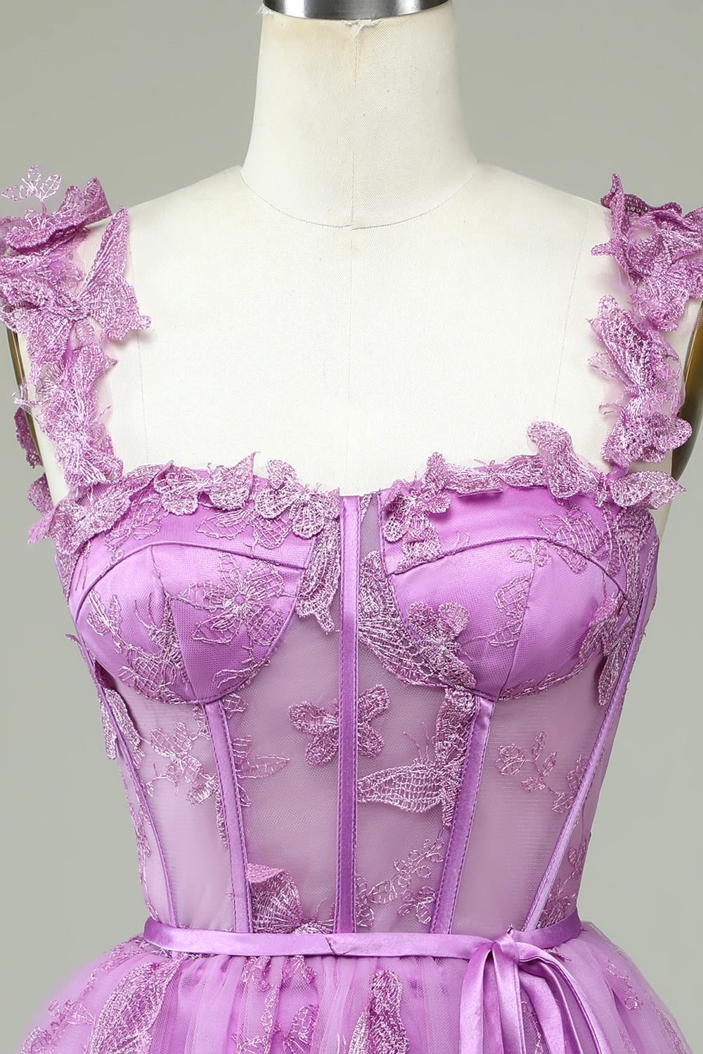 Magenta Butterfly Lace Corset See Through Homecoming Dress Magenta Butterfly Lace Corset See Through Homecoming Dress