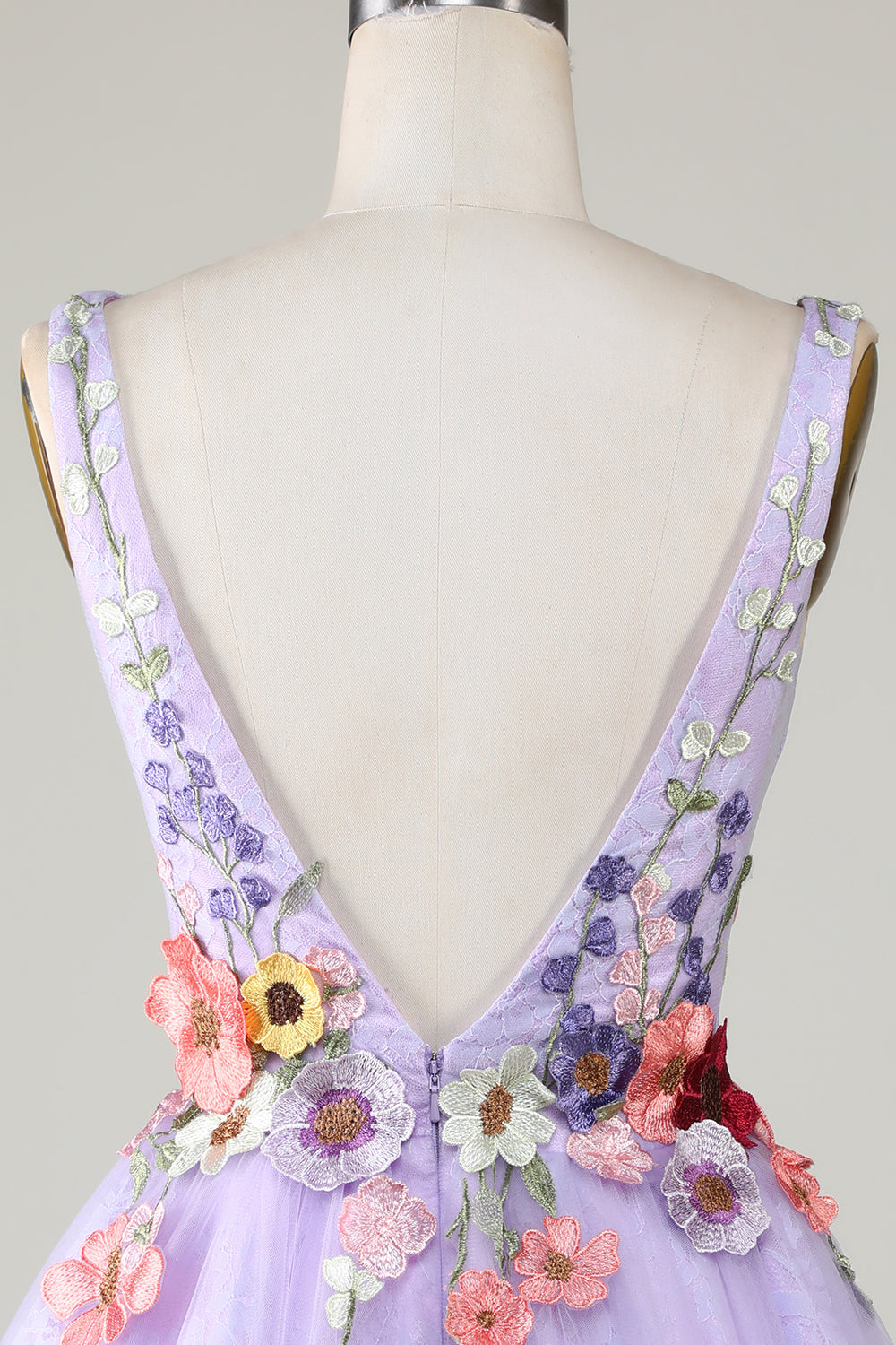 Lilac Colorful 3D Floral V-Neck Backless Homecoming Dress Lilac Colorful 3D Floral V-Neck Backless Homecoming Dress
