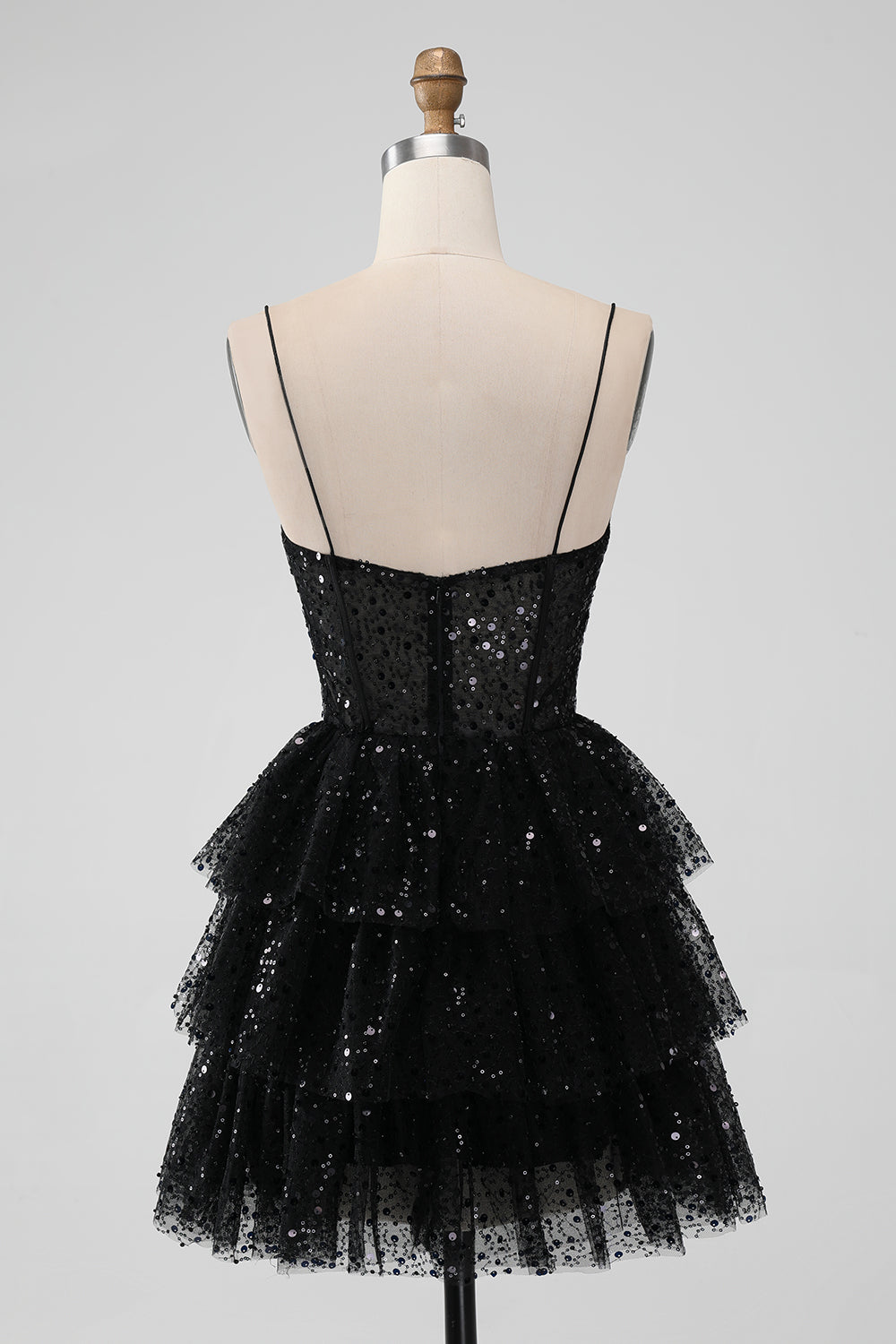 Black Tulle Sequin Ruffle Tiered Short Homecoming Dress Black Tulle Sequin Ruffle Tiered Short Homecoming Dress