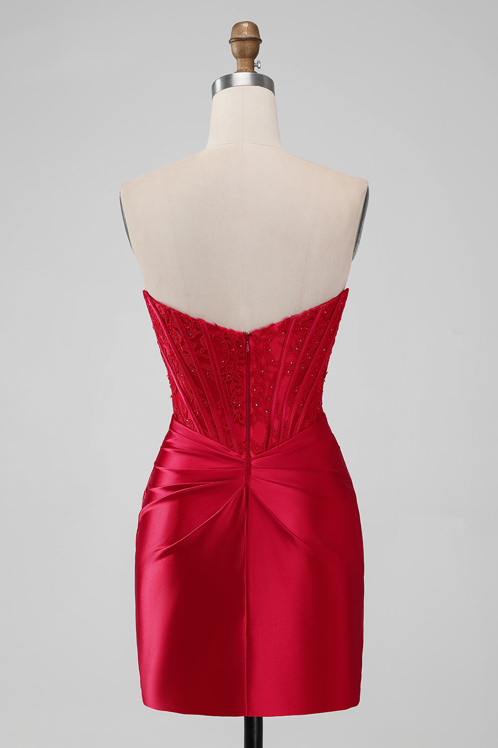 Strapless Lace Ruched Bodycon Short Red Homecoming Dress Strapless Lace Ruched Bodycon Short Red Homecoming Dress