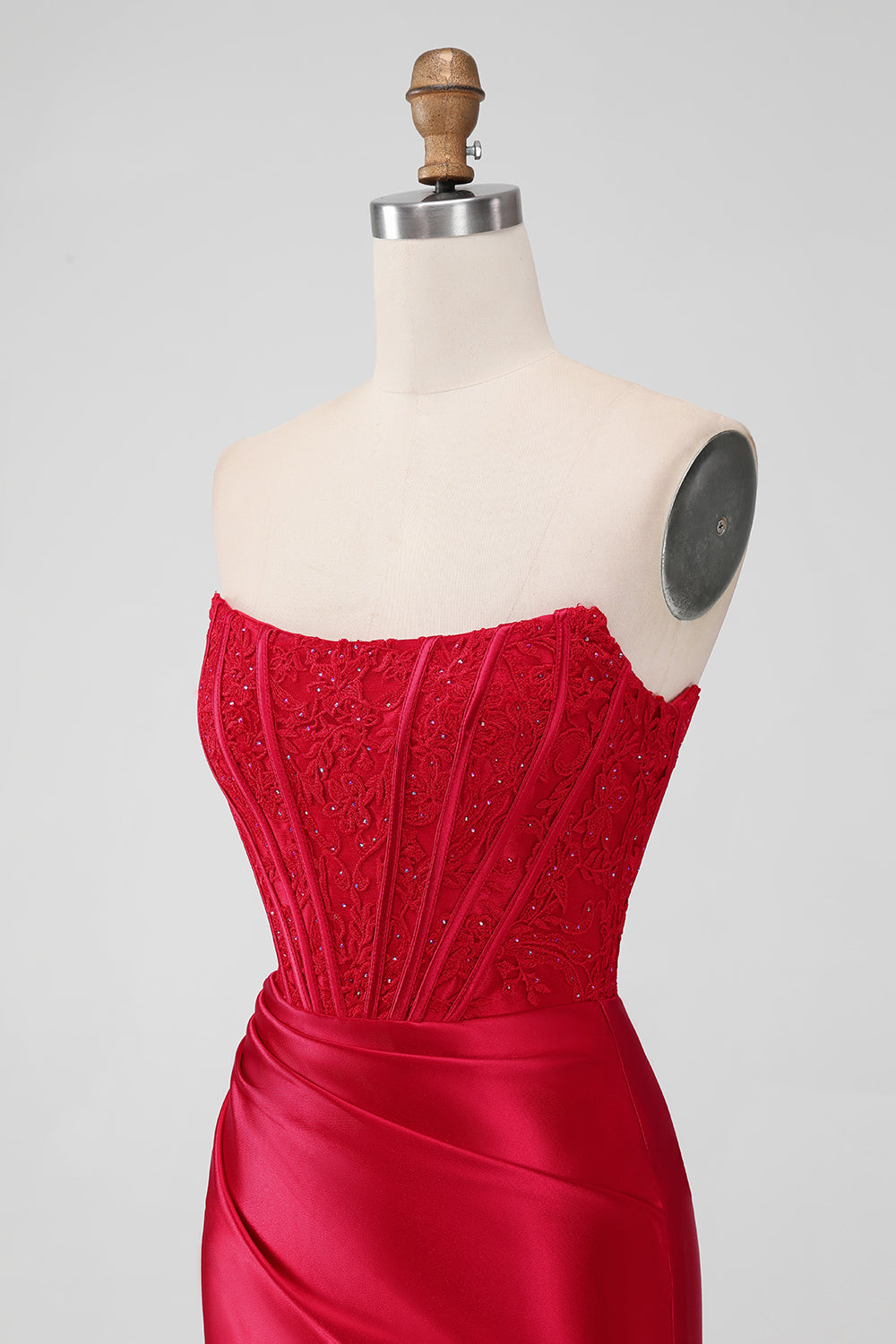 Strapless Lace Ruched Bodycon Short Red Homecoming Dress Strapless Lace Ruched Bodycon Short Red Homecoming Dress
