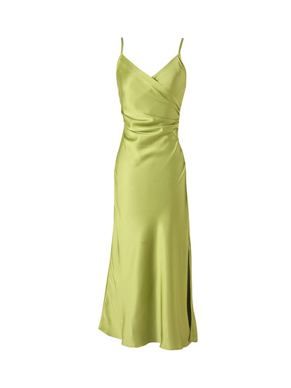 Semi-Formal Forest Green Slip Dress with Slit