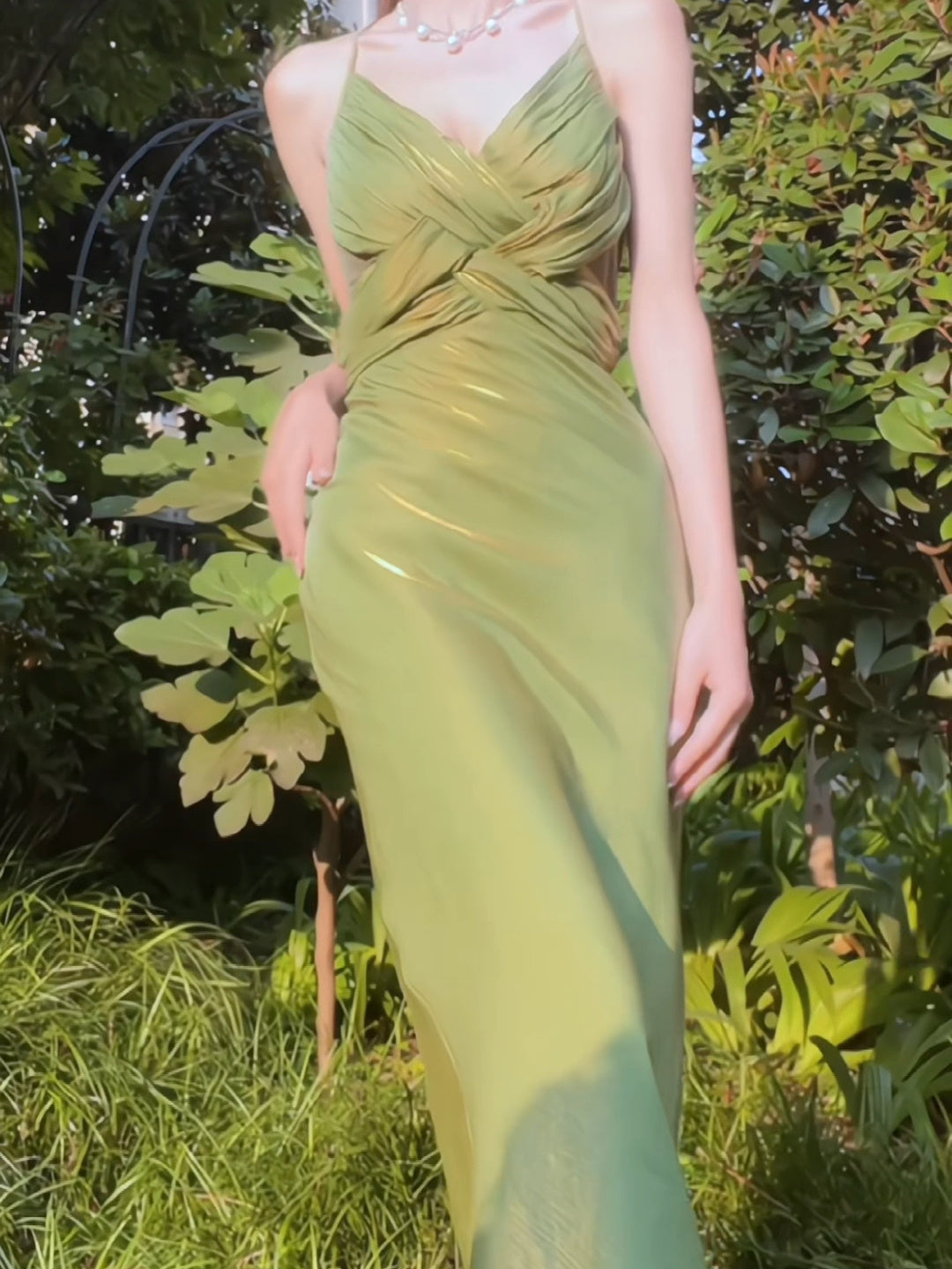 Semi-Formal Sage Green Dress for Wedding Guest - DollyGown