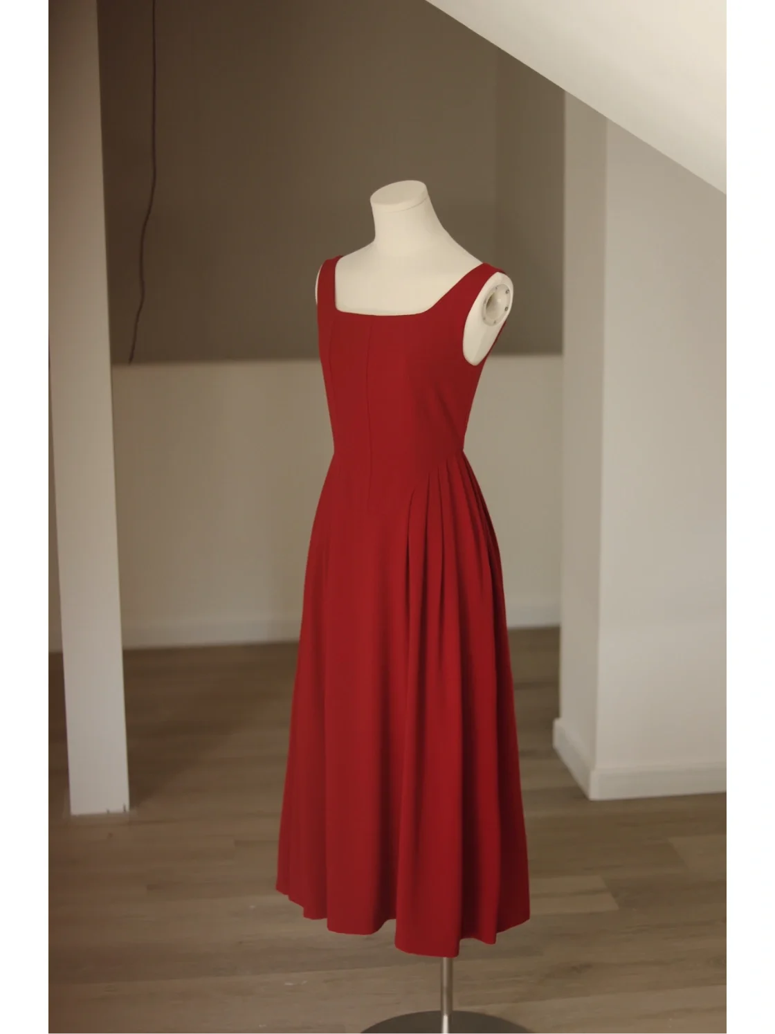 Simple Burgundy 50s tea length Dress - DollyGown