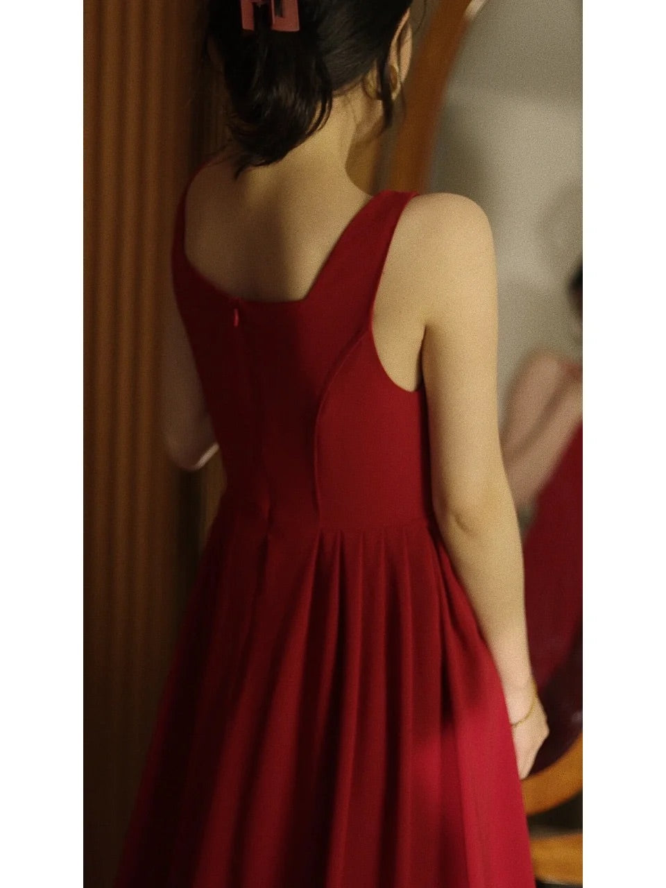 Simple Burgundy 50s tea length Dress - DollyGown