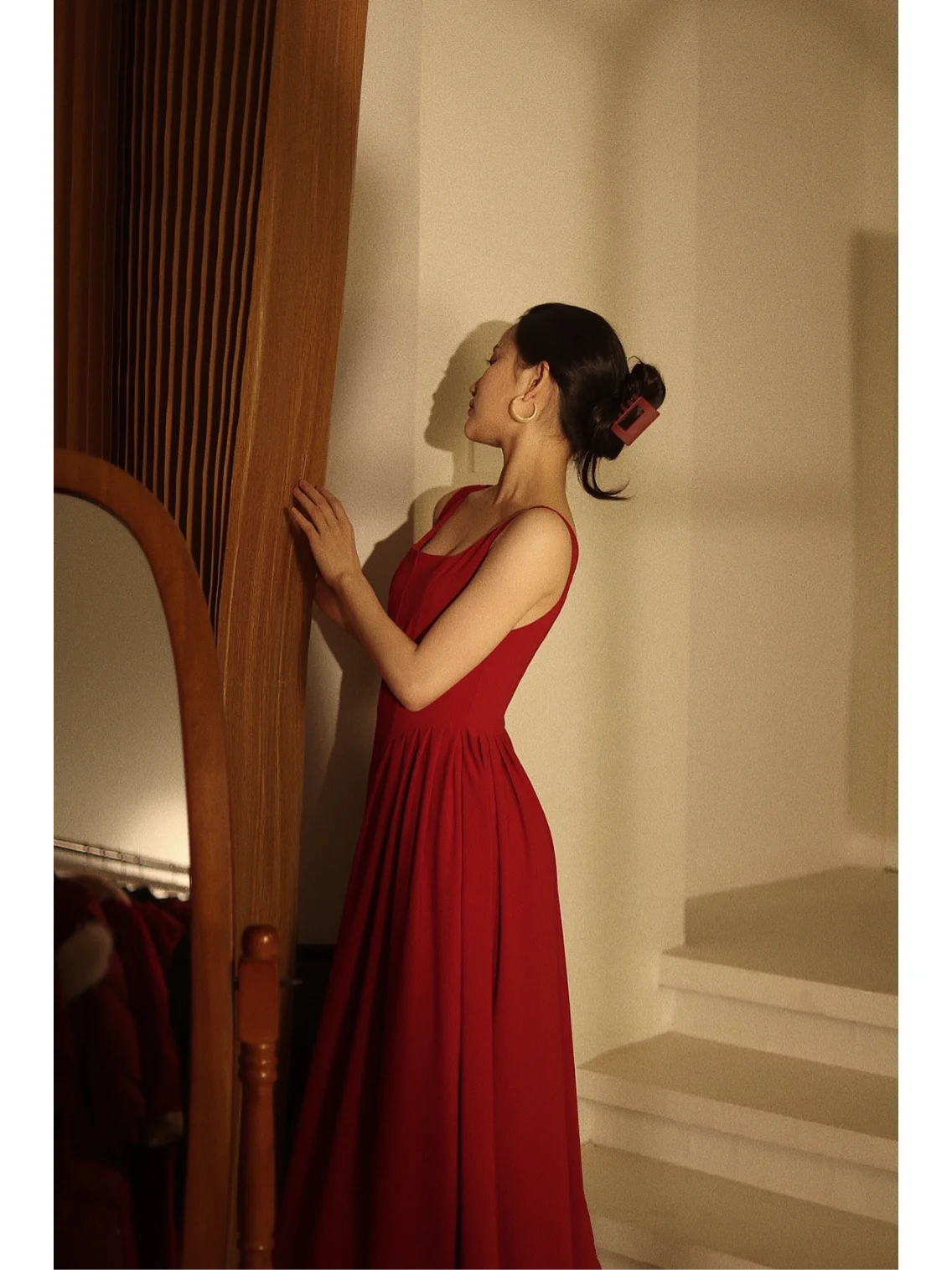 Simple Burgundy 50s tea length Dress - DollyGown