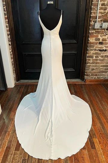 Simple Cow Neckine Silk Mermaid Wedding Dress - DollyGown