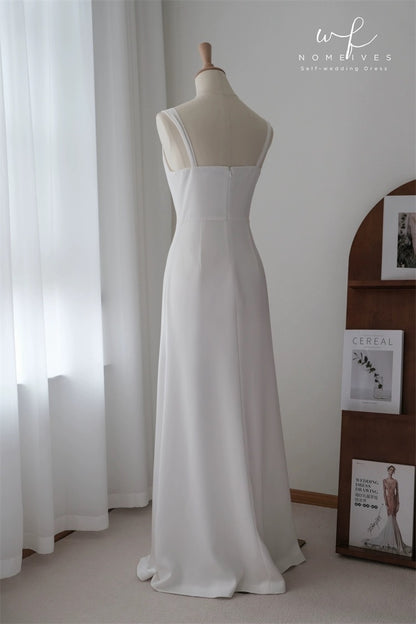 Simple Cowl Neck Slip Wedding Dress - DollyGown