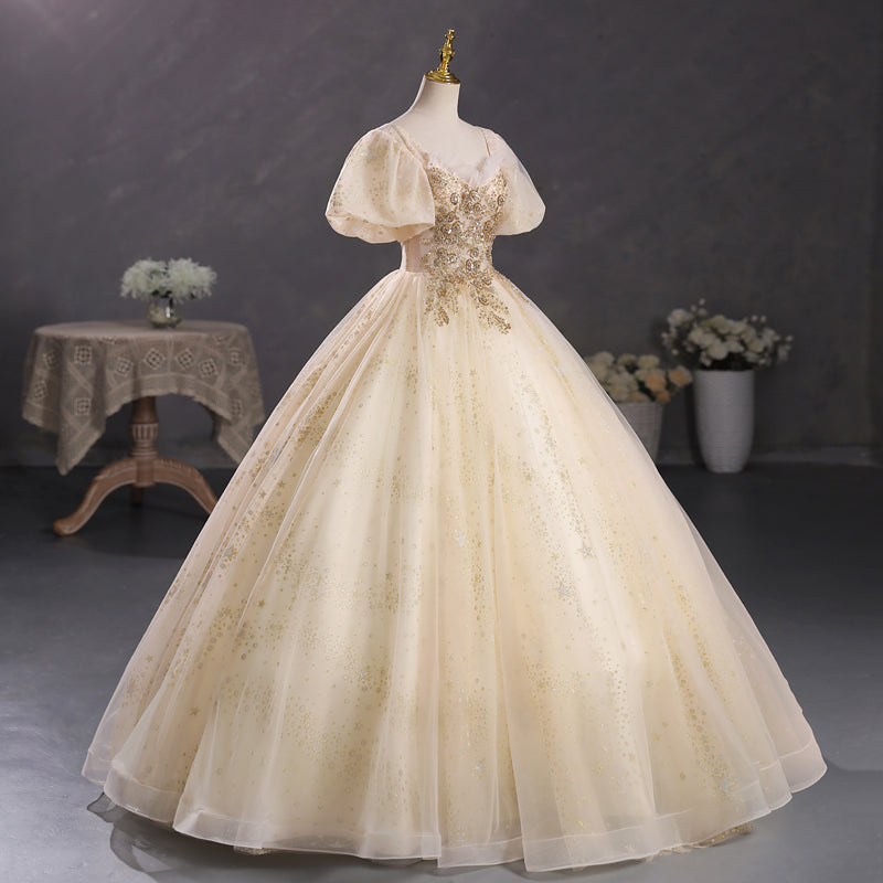Sparkly Lace Top Gold Masquerade Ball Gown Quinceanera Dress Sparkly Lace Top Gold Masquerade Ball Gown Quinceanera Dress