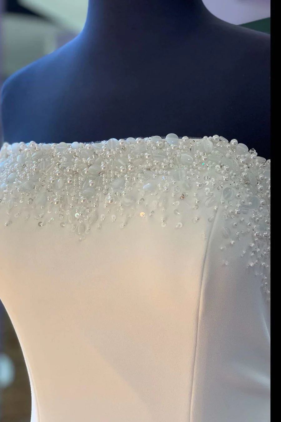 Strapless Beaded Neckline Simple Slip Wedding Dress - DollyGown