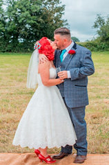 Strapless Full Circle Lace Calf Length Wedding Dress - DollyGown