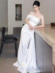 Strapless Sheath Silk Satin Bridal Gown with Draping