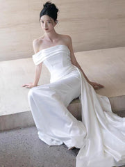 Strapless Sheath Silk Satin Bridal Gown with Draping