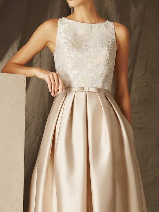 Elegant A-Line Empire Wedding Guest Formal Evening Dress with Sleeveless Satin