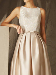 Elegant A-Line Empire Wedding Guest Formal Evening Dress with Sleeveless Satin