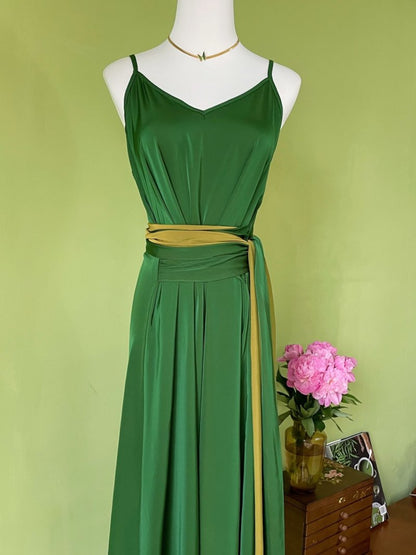 Tie Waist Green Summer Maxi Dress - DollyGown