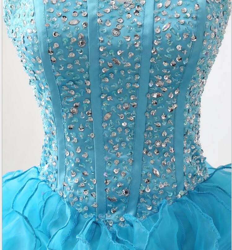 Turquoise Ruffle Ball Gown Masquerade Prom Dress Quinceanera Dress