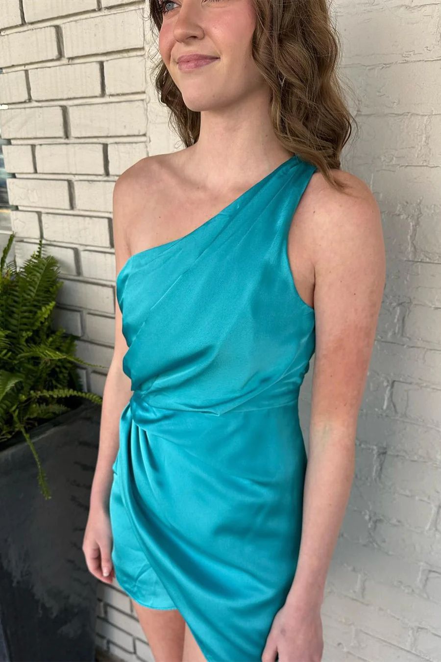 Unique Teal One Shoulder Homecoming Dress - DollyGown