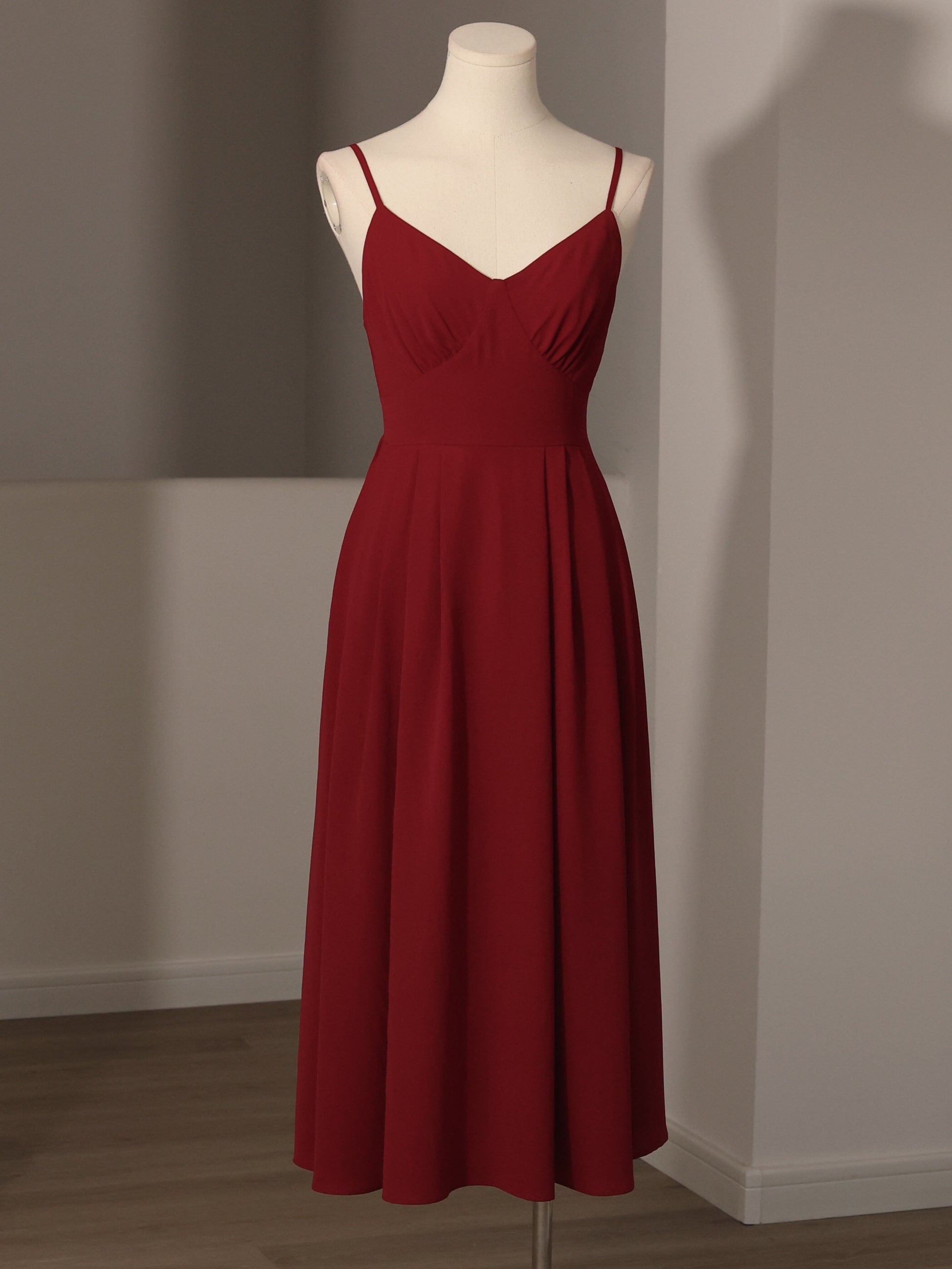 Vintage Burgundy Romantic Summer Midi Dress - DollyGown