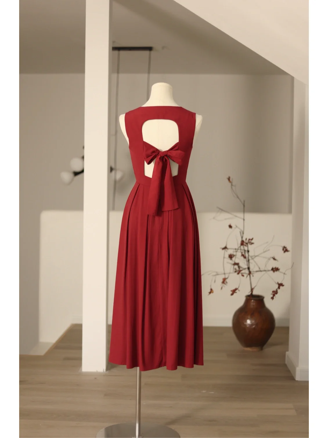 Vintage Burgundy Square Neck 50s Dress - DollyGown