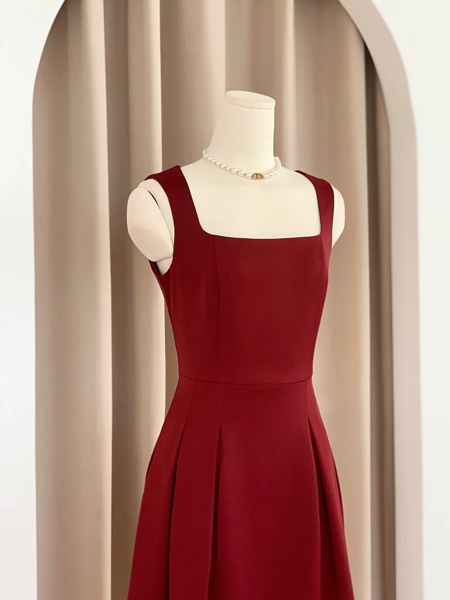 Vintage Rockabilly Burgundy Square Neck 50s Style Dress - DollyGown