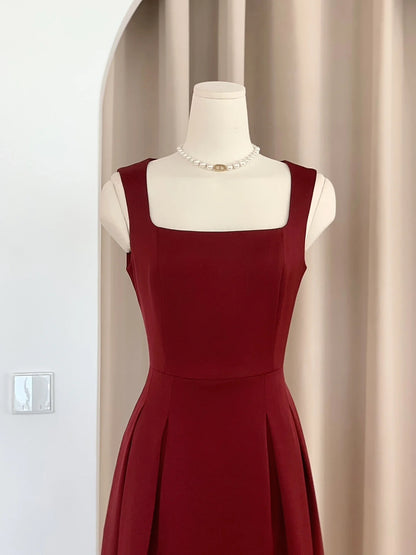 Vintage Rockabilly Burgundy Square Neck 50s Style Dress - DollyGown
