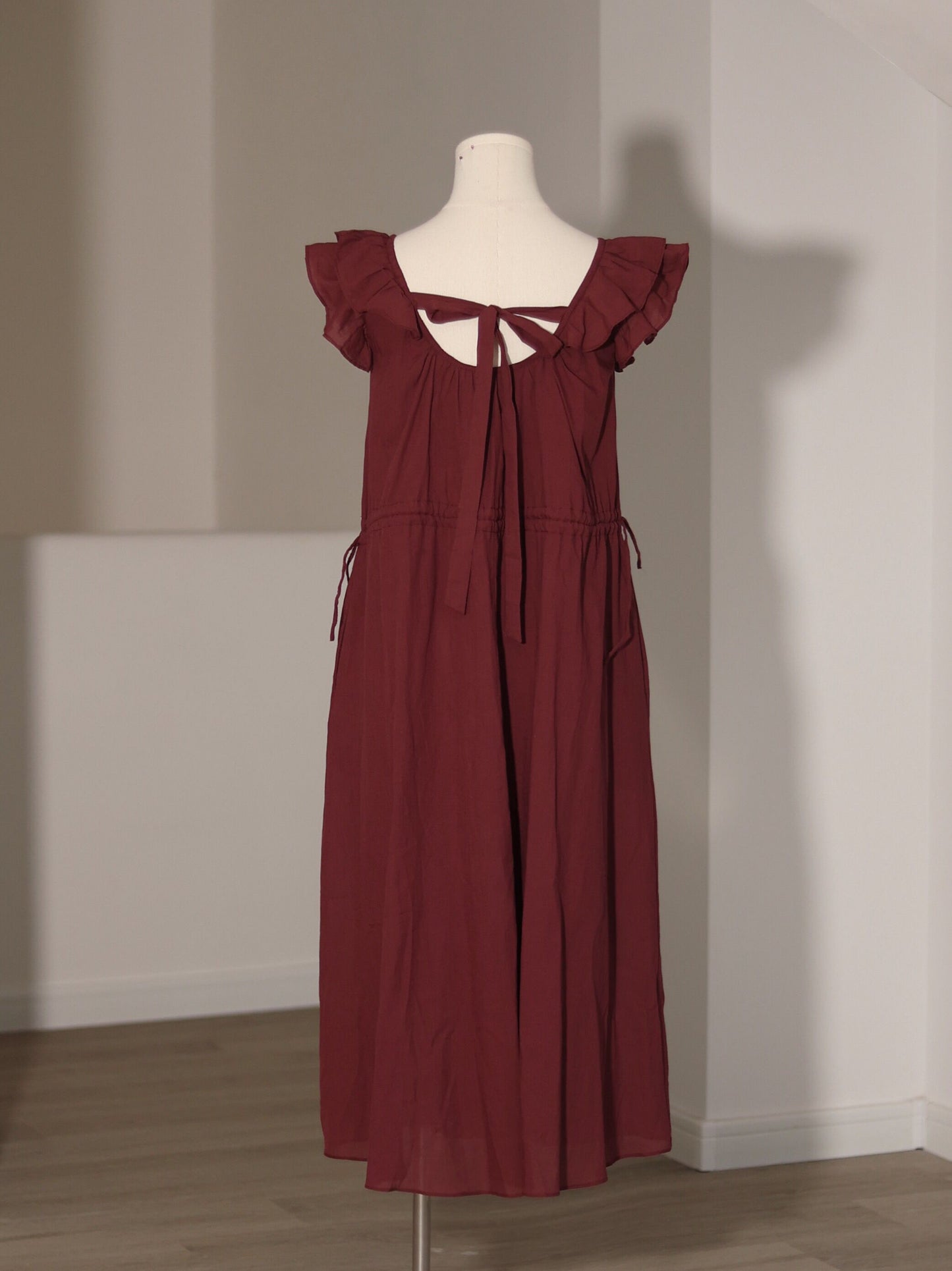 Vintage Round Neck Romantic Burgundy Dress