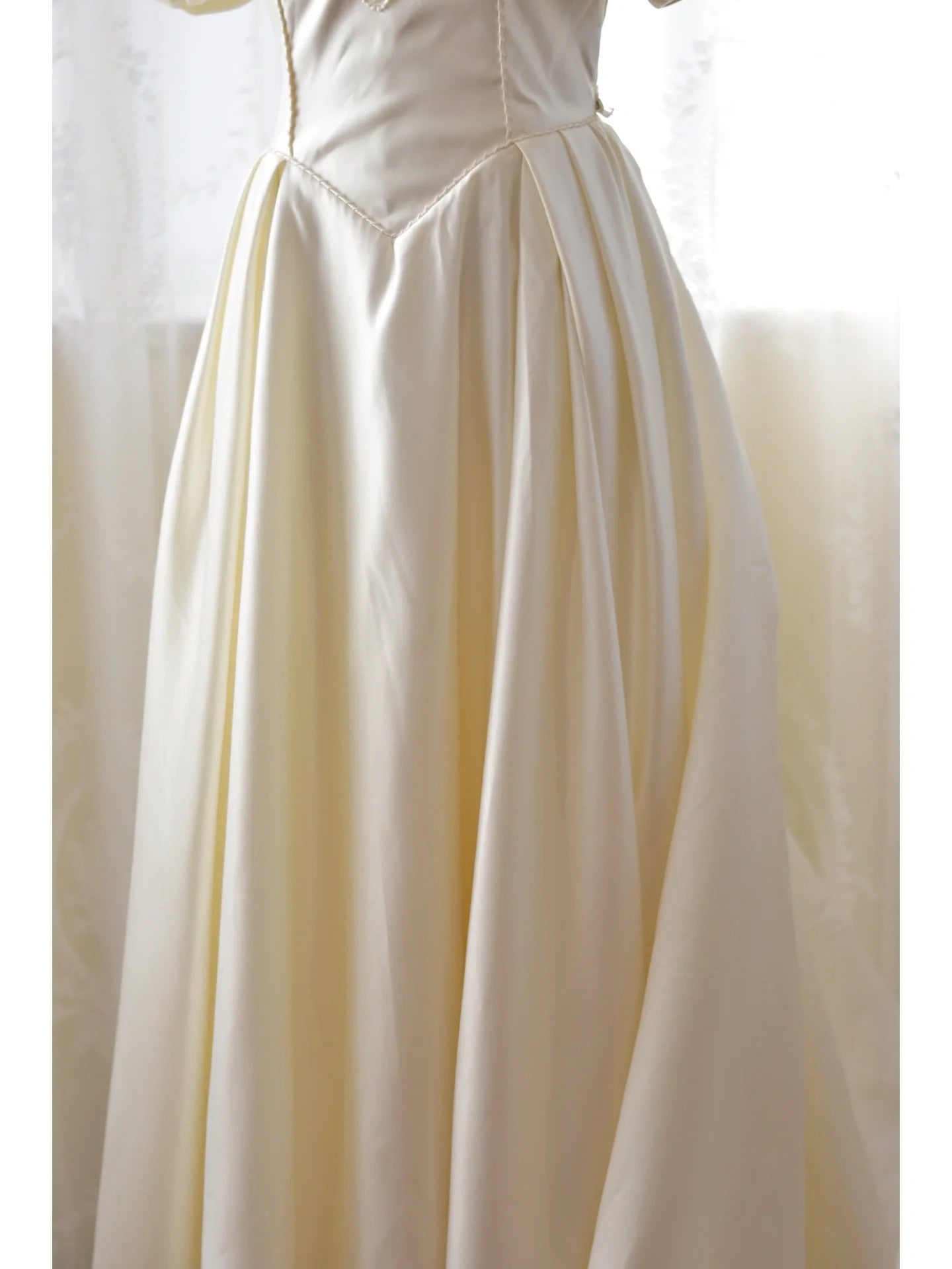 Vintage Satin 80s Wedding Dress with Flattering Puffy Sleeves Vintage Satin 80s Wedding Dress with Flattering Puffy Sleeves