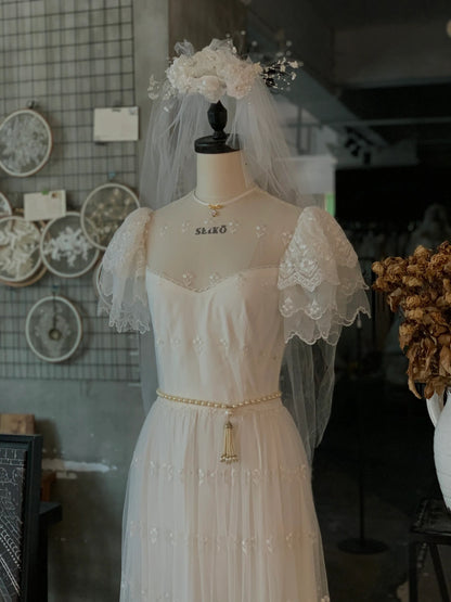 Vintage Style 70s Ankle Length Wedding Dress - DollyGown