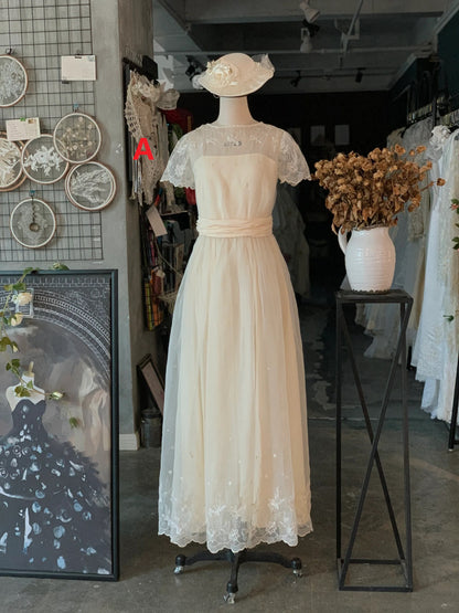 Vintage Style 70s Ankle Length Wedding Dress - DollyGown