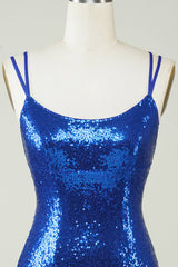 Royal Blue Sequin Backless Tight Homecoming Dress Mini Party Dress