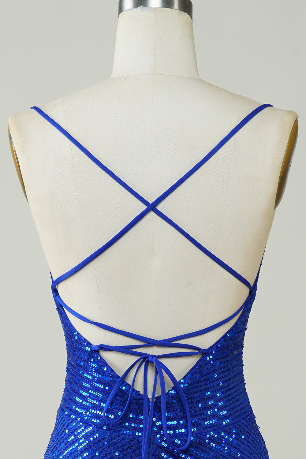 Royal Blue Sequin Spaghetti Strap Bodycon Mini Dress Homecoming Party Gown