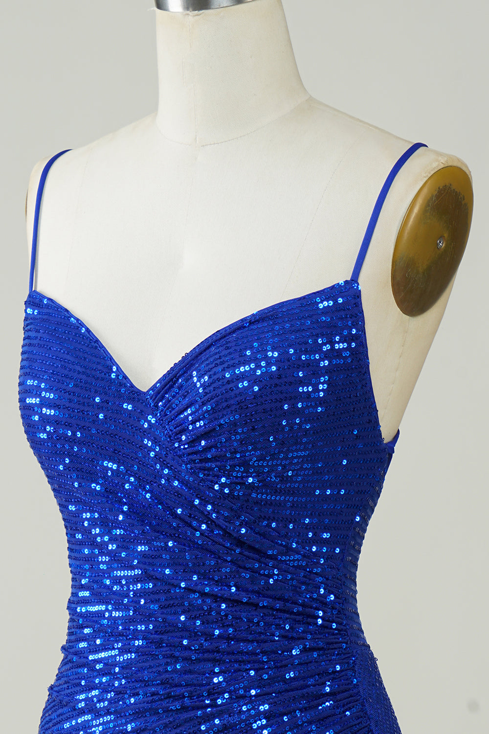 Royal Blue Sequin Spaghetti Strap Bodycon Mini Dress Homecoming Party Gown