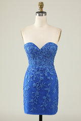 Royal Blue Sweetheart Applique Homecoming Dress - Tight Fitting Mini Dress