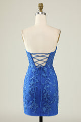 Royal Blue Sweetheart Applique Homecoming Dress - Tight Fitting Mini Dress