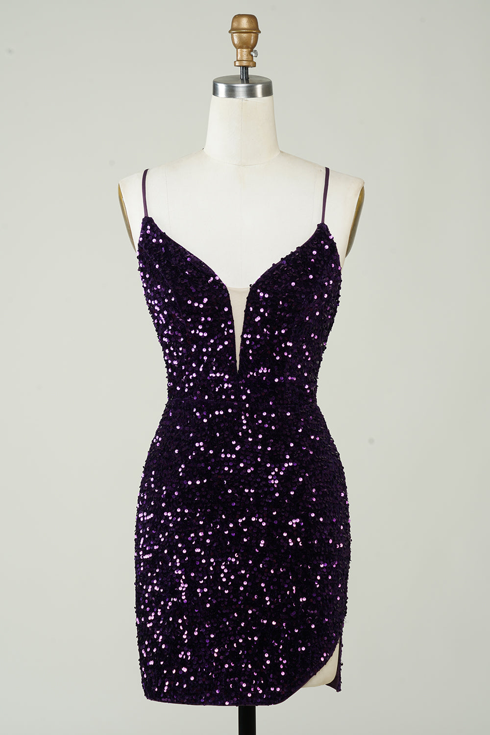 Purple Sequin Backless Homecoming Dress with Slit - Sparkly & Tight