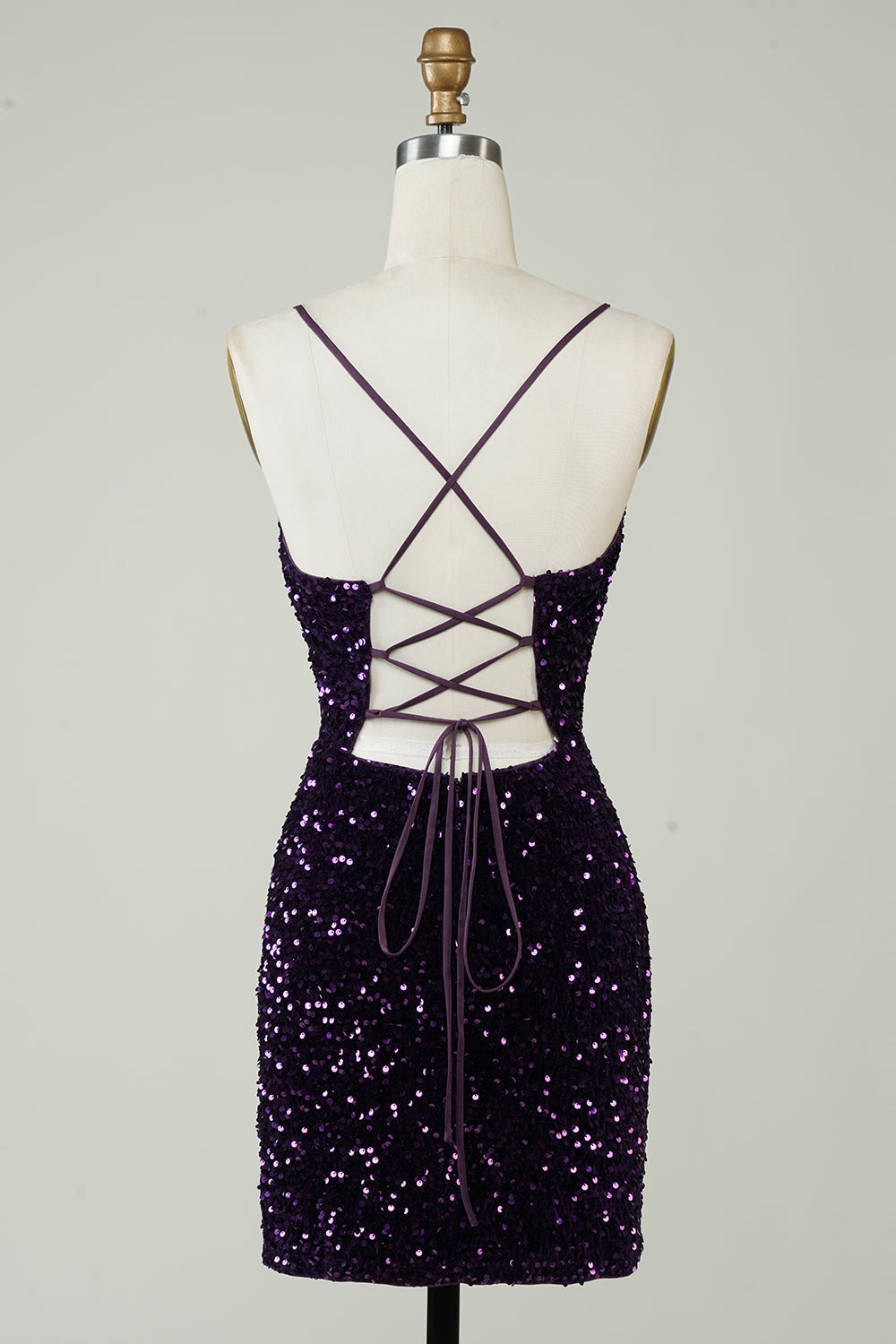 Purple Sequin Backless Homecoming Dress with Slit - Sparkly & Tight