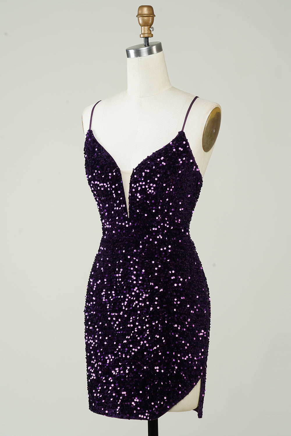 Purple Sequin Backless Homecoming Dress with Slit