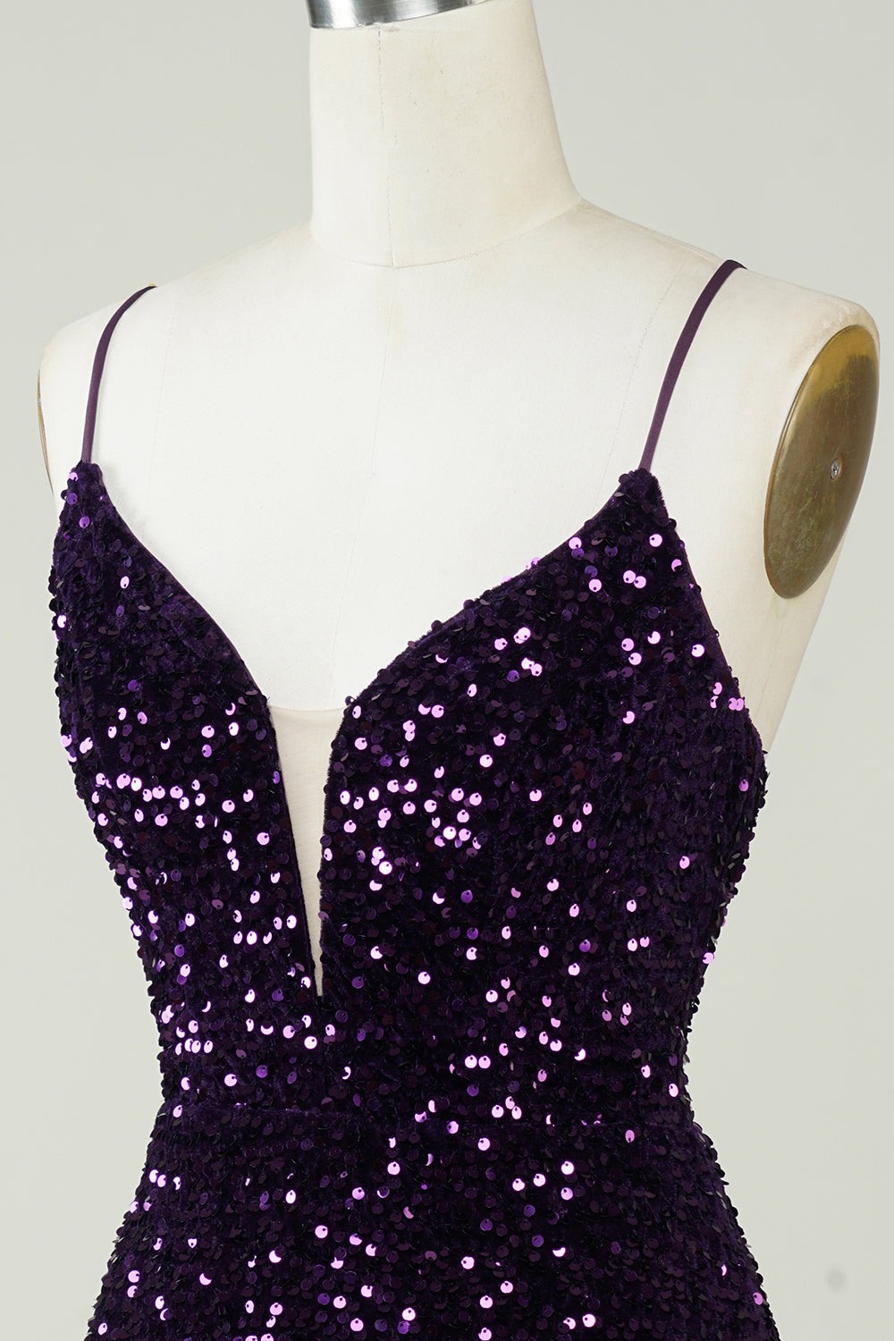 Purple Sequin Backless Homecoming Dress with Slit