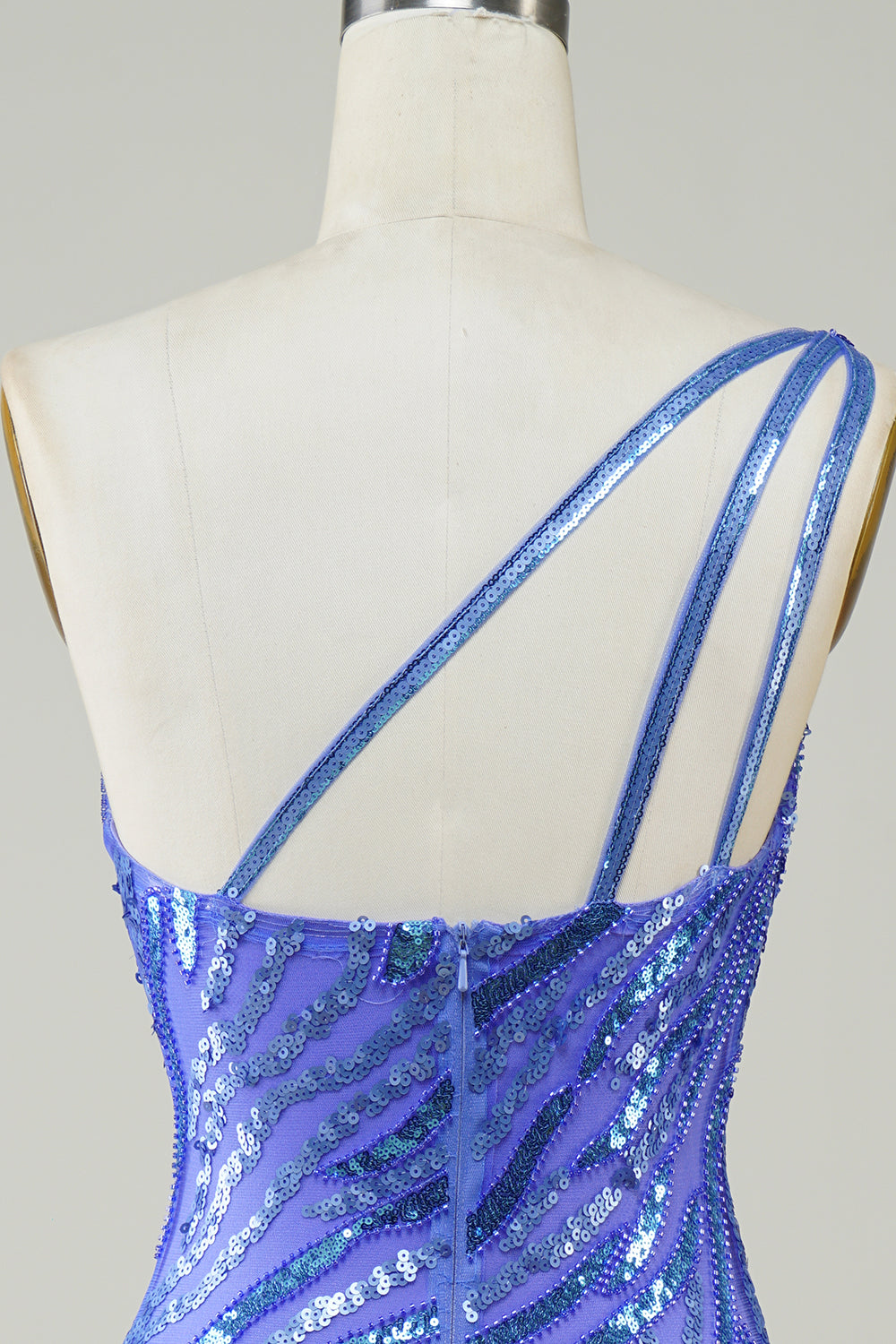 Blue Sequin One-Shoulder Sheath Short Homecoming Dress with Tassel Accent