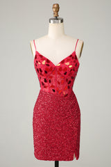 Red Sparkly Corset Sequin Mirror Tight Homecoming Dress for Women