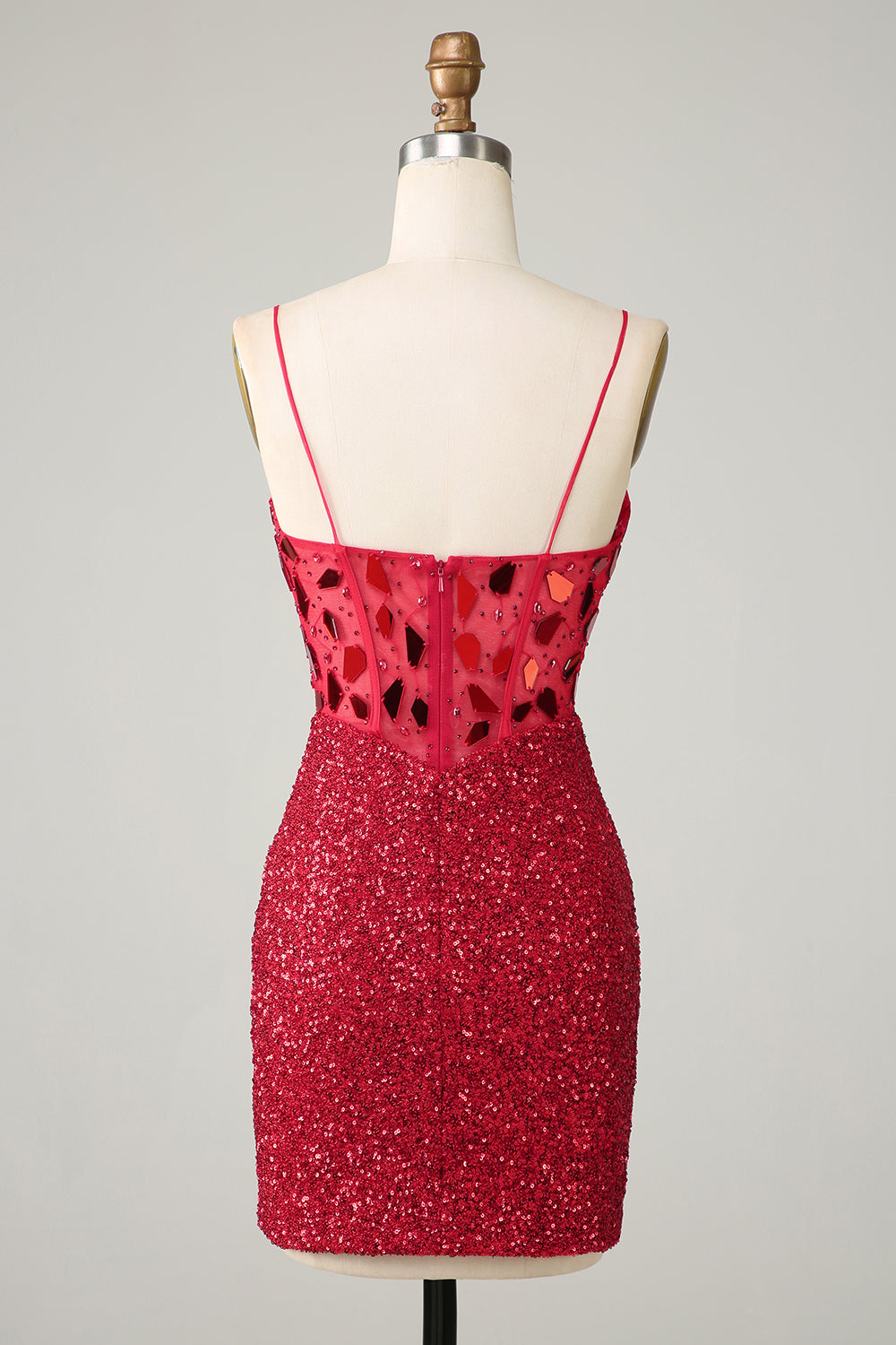 Red Sparkly Corset Sequin Mirror Tight Homecoming Dress for Women