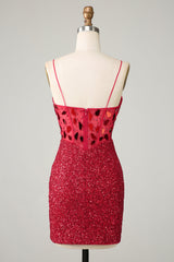 Red Sparkly Corset Sequin Mirror Tight Homecoming Dress for Women