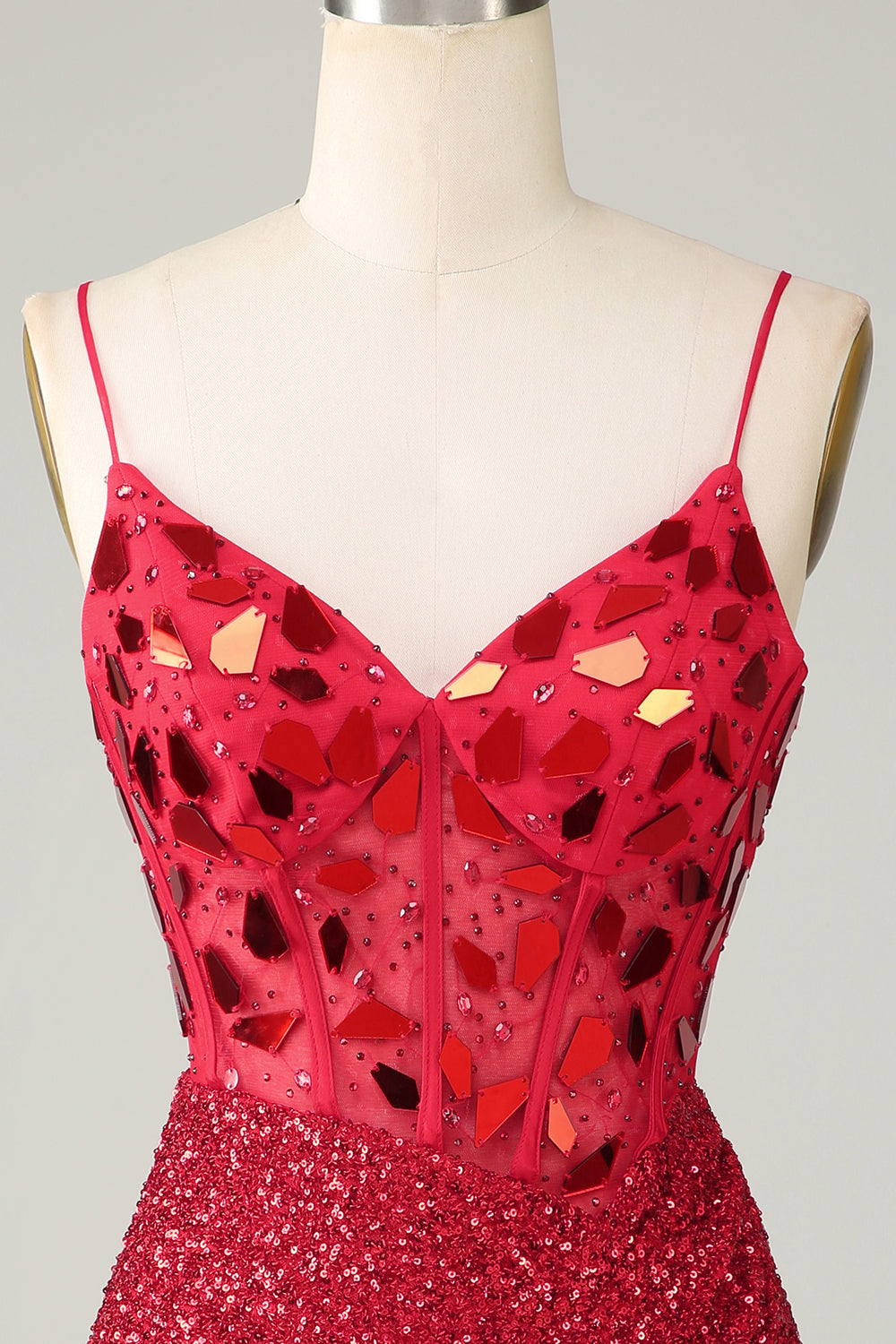 Red Sparkly Corset Sequin Mirror Tight Homecoming Dress for Women